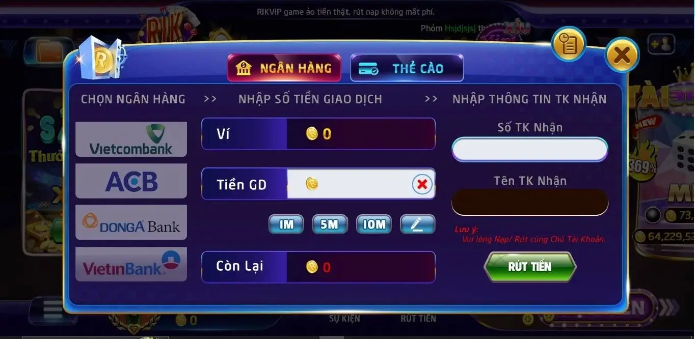 Hướng dẫn nạp tiền vào Rikvip tham gia cá cược